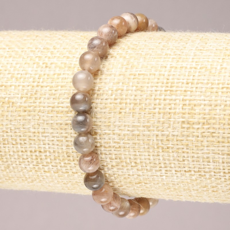 Selenit-Naturstein-Armband auf Gummiband, glatte Kugel, Durchmesser 6 mm+