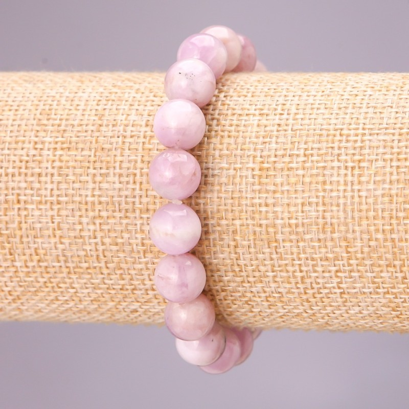 Kunzit-Armband aus natürlichem Kunzit, elastischer Gummizug, glatte Kugeln, Durchmesser ca. 10 mm, Länge 18 cm