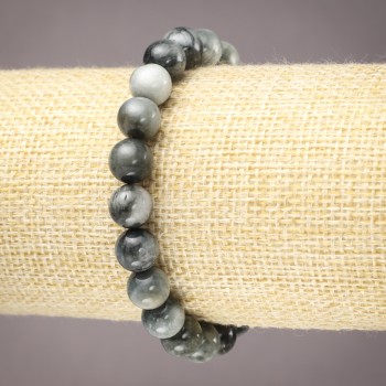 Armband aus Falkenauge (Naturstein) – elastisches Band, glatte Kugeln, Durchmesser ca. 8 mm