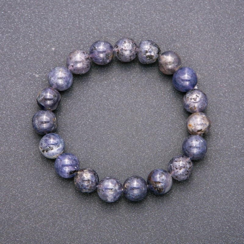 Armband aus natürlichem Iolith, elastisches Band, glatte Kugel, Durchmesser ca. 10 mm, Umfang ca. 18 cm