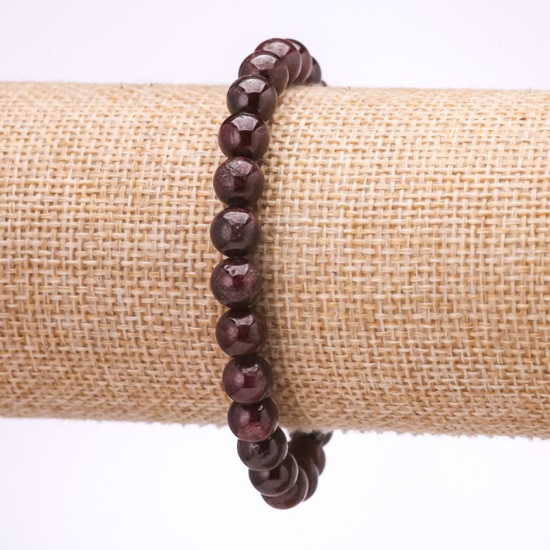 Armband aus Granat – glatte Kugeln, Durchmesser 7 mm, Länge 18 cm, auf elastischem Band