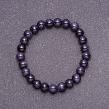 Armband aus Aventurin (synthetisch) „Blauer Sand der Nacht von Kairo“ — glatte Kugel, Durchmesser 8 mm (±), auf elastischem Gummiband, Umfang ca. 18 cm