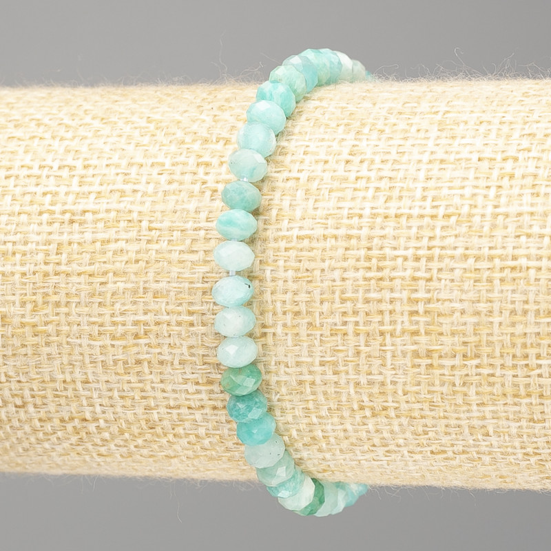 Armband aus Amazonit, facettierte Rondellen, Naturstein, auf elastischer Schnur, Durchmesser ca. 5 × 3,5 mm, Länge 18 cm (Stretch)