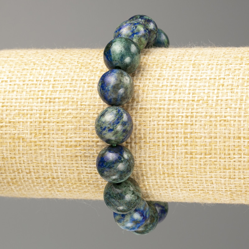 Azurit-Armband mit glatten Kugeln aus Naturstein, Durchmesser ca. 12 mm, Länge 18 cm (Stretcharmband)