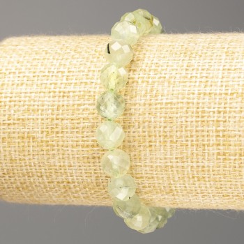 Armband aus natürlichem Prehnit, facettierte Kugeln, Durchmesser ca. 8 mm, Länge ca. 18 cm (Stretch)
