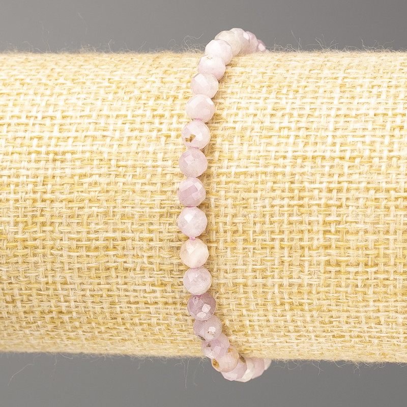 Armband aus natürlichem Kunzit, facettierte Kugeln, Durchmesser ca. 4,5–5 mm, Länge 18 cm (Elastik)