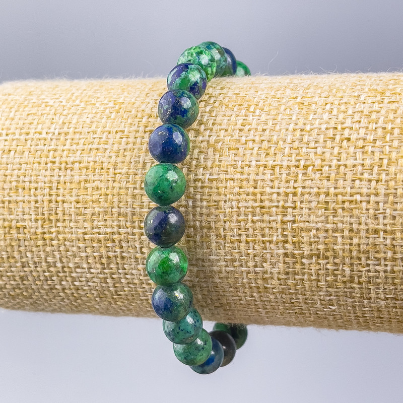 Azurit Natursteinarmband, glatte Kugeln, Durchmesser 8 mm, Länge 18 cm (Stretch)