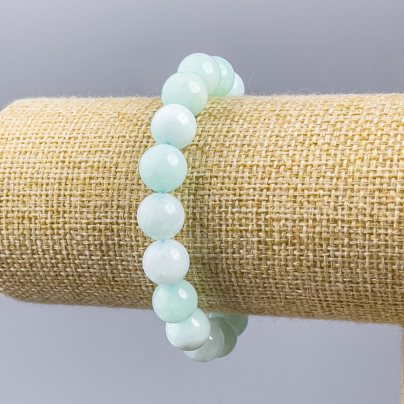 Armband aus Larimar, natürlicher Stein, glatte Kugeln auf Elastikfaden, Durchmesser ca. 10 mm, Länge ca. 18 cm (Elastik)