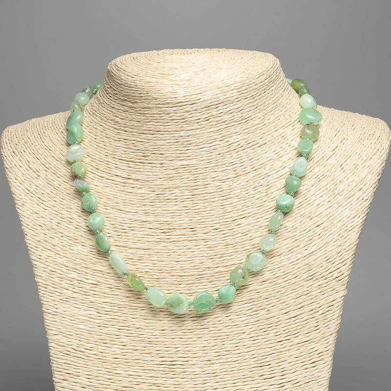 Kette aus Chrysopras, trommelgeschliffene Perlen, Durchmesser 9–11 mm, Länge 50 cm+