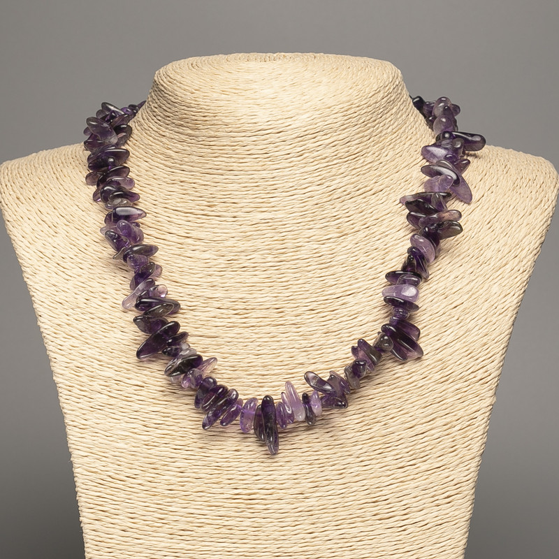 Halskette aus natürlichem Amethyst, Nadelform-Amethystchips, Durchmesser 16 x 6 mm, +/- Länge 48 cm +