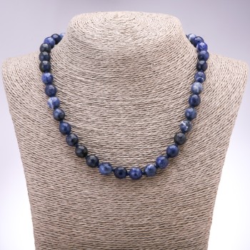 Halskette aus künstlichem Lapislazuli, facettierte Kugeln, Durchmesser 10 mm, Länge 45 cm