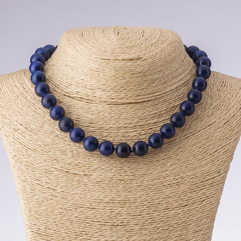 Halskette aus Lapislazuli, glatte Kugeln, Länge 42 cm, Durchmesser 12 mm
