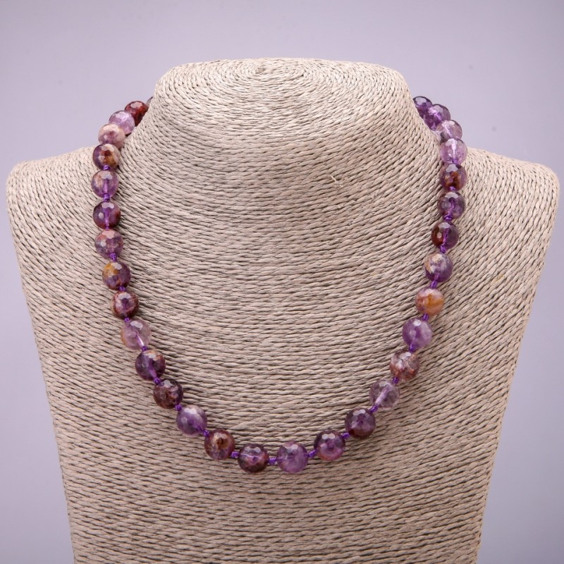 Ametrin-Perlenkette mit facettierten Kugeln, Durchmesser ca. 10 mm, Länge 48 cm