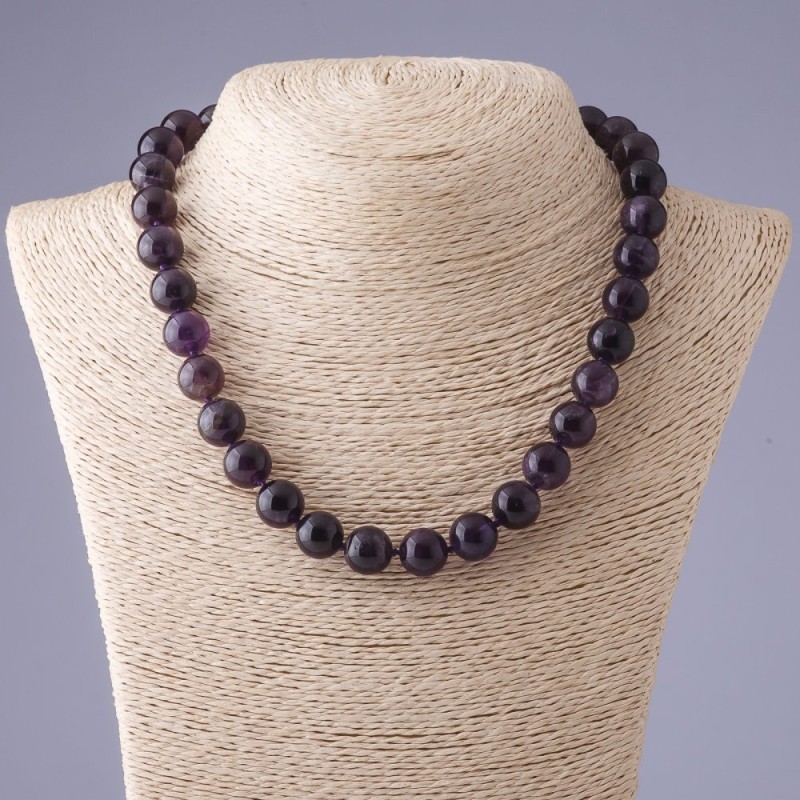 Amethyst-Halskette aus glatten Kugeln, 12 mm Durchmesser, 47 cm lang