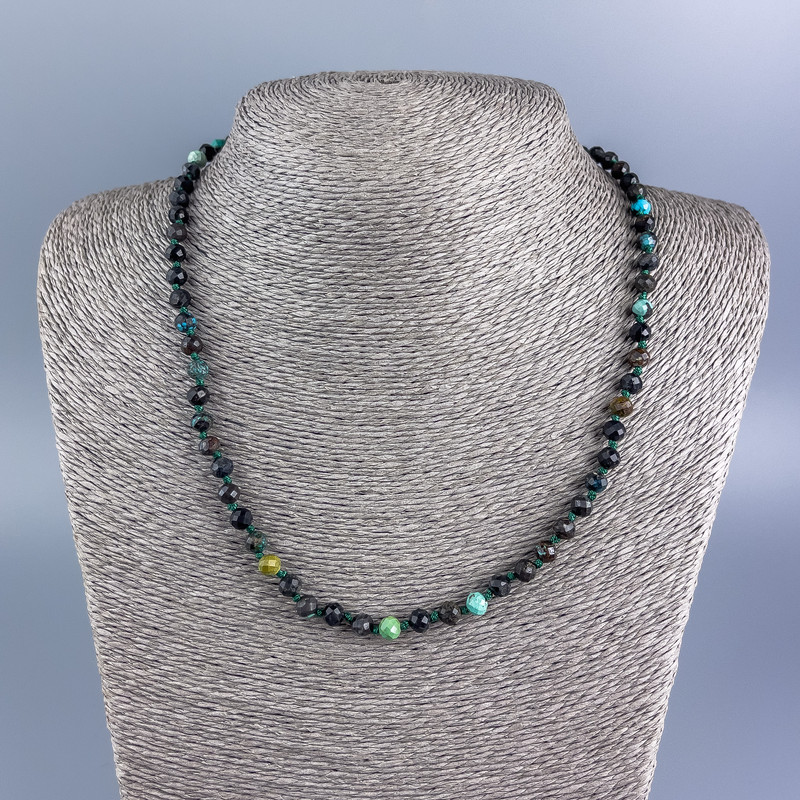 Kette aus Chrysokoll-Naturstein, facettierte Kugeln, Durchmesser 5 mm, Länge 50 cm +