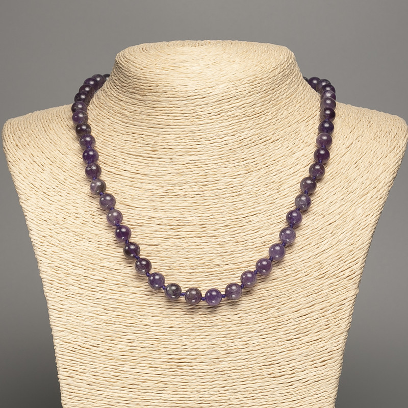 Kette aus natürlichem Amethyst, glatte Kugeln, Durchmesser ca. 8 mm, Länge ca. 46 cm