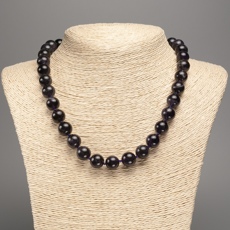 Kette aus natürlichem Amethyst, glatte Kugeln, Durchmesser ca. 12 mm, Länge 48 cm