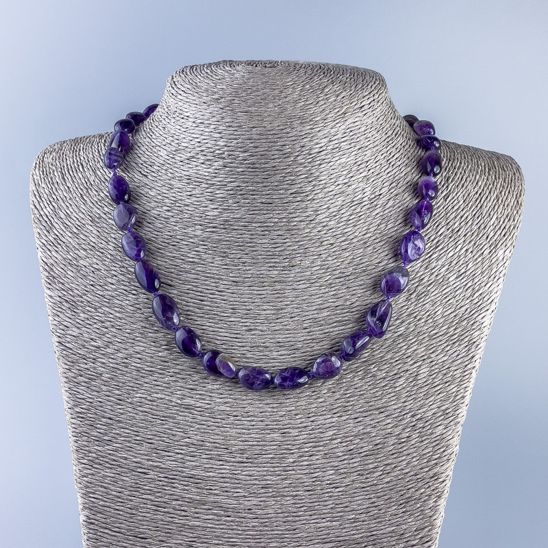 Kette aus Naturamethyst, facettierte Perlen, Durchmesser 13×8 mm, Länge 46 cm