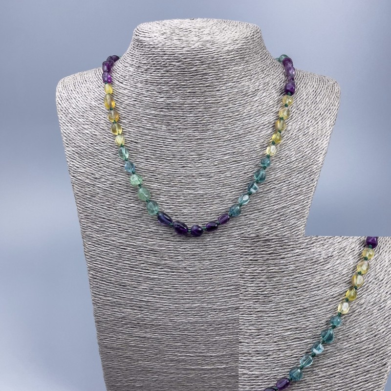 Kette aus natürlichem Fluorit mit Glättungs-Finish, Durchmesser 7 × 11–6 × 7 mm, Länge 52 cm +
