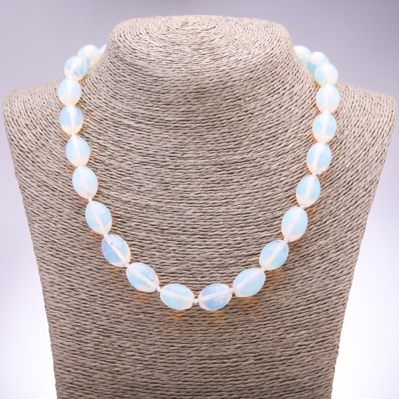 Mondstein-Kette (synthetisch), Bicone-Perle, Durchmesser 12x16 mm, Länge 46 cm