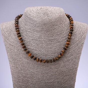 Halskette aus natürlichem Tigerauge – glatte Rondellen, Durchmesser 8×5 mm, Länge 45 cm