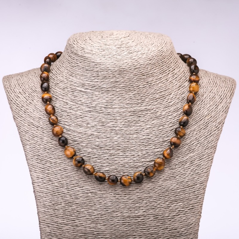 Tigerauge-Perlenkette, poliert, Durchmesser 8–10 mm, Länge 48 cm