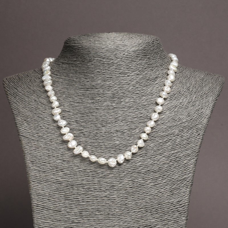 Collier aus natürlichen Barockperlen, Durchmesser ca. 7 × 6 mm, Länge ca. 46 cm