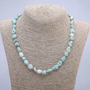 Larimar-Halskette, trommelgeschliffene Perlen, Durchmesser 6×10 mm, Länge 45 cm +