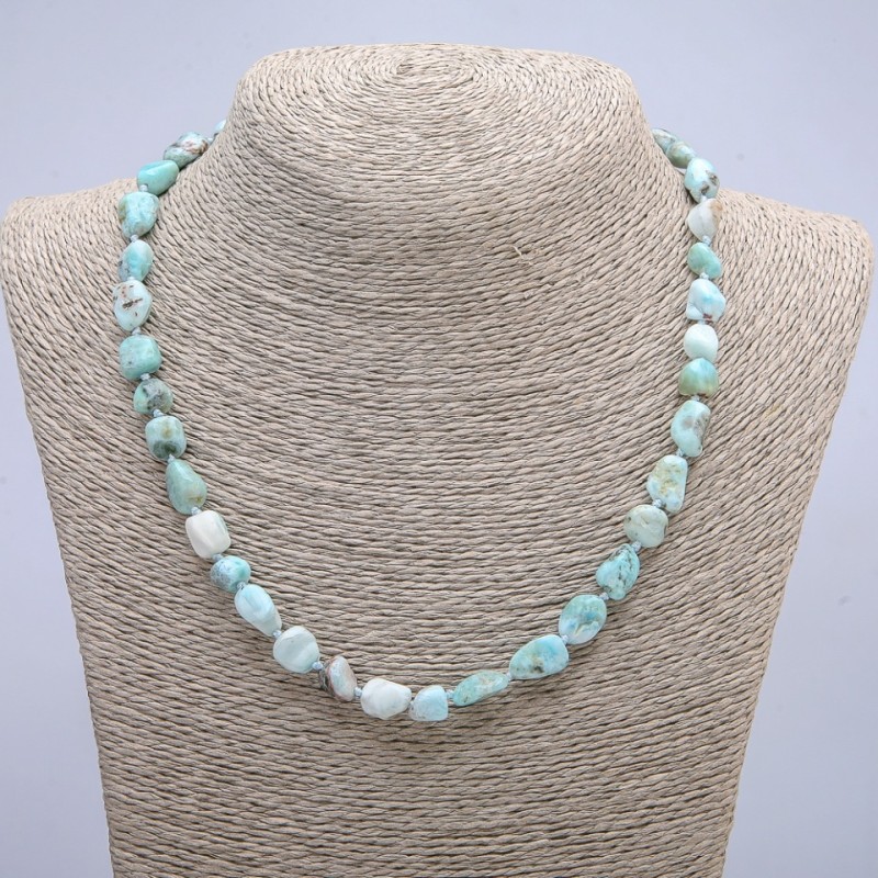 Larimar-Halskette, trommelgeschliffene Perlen, Durchmesser 6×10 mm, Länge 45 cm +