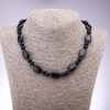 Kette aus synthetischem Aventurin (synthetisch) „Blauer Sand der Nacht von Kairo“ flache ovale Perlen, Durchmesser 13×18 mm, Rondellen 9×6 mm, Länge 45 cm