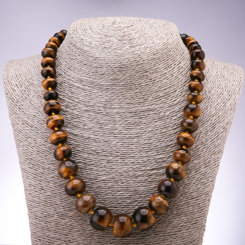 Halskette aus Tigerauge-Naturstein Rondell-Perlen in aufsteigender Größe, Durchmesser 10x6 mm–19x14 mm, Länge 45 cm
