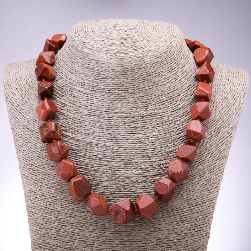Halskette aus synthetischem Aventurin – Goldener Sand, facettierte Kugeln, Durchmesser ca. 13 × 15 mm, Länge 50 cm