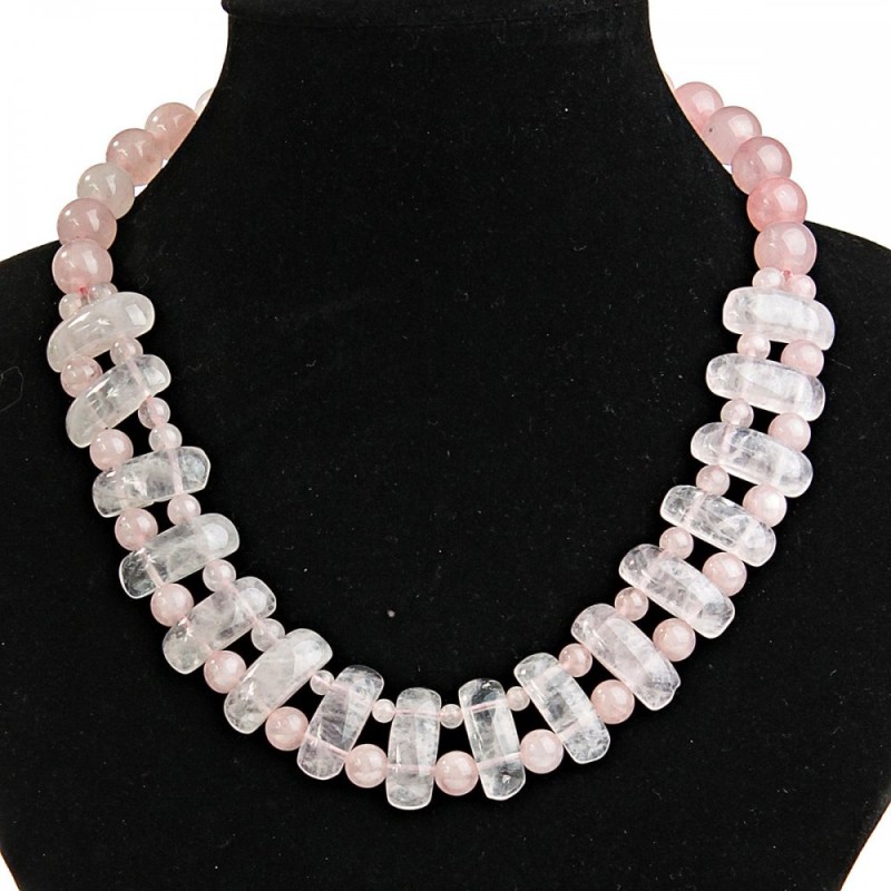 Sonderangebot Halskette Kleopatra aus Rosenquarz, 25×12 mm und 12 mm Kugel, Länge 47 cm