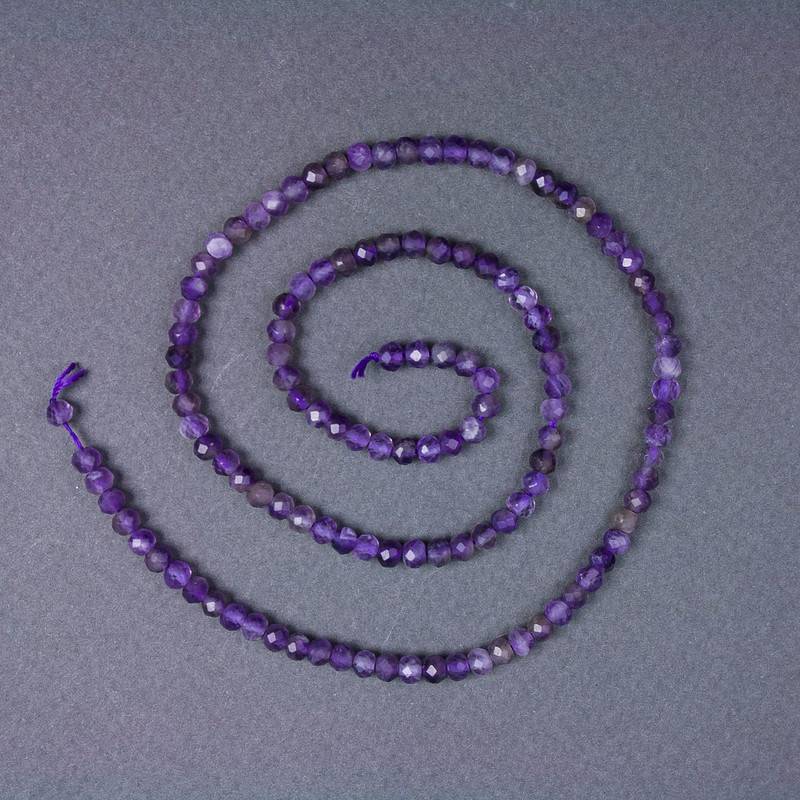 Amethyst-Perlen aus natürlichem Stein, facettierte Rondell-Perlen, Durchmesser 4 × 3 mm, auf einem Faden, Länge ca. 39 cm