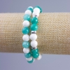 Paararmband Jadeit, Amazonit, weißer Achat (künstliches Acryl), Ø 8 mm ±, glatte Kugel mit silberfarbenen Einsätzen auf elastischem Band, Länge 18 cm