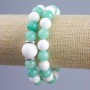 Paararmband Jadeit und weißer Achat (künstliches Acryl), Durchmesser 10 mm, 14 mm ±, glatte Kugeln auf elastischer Schnur, Länge 18 cm+