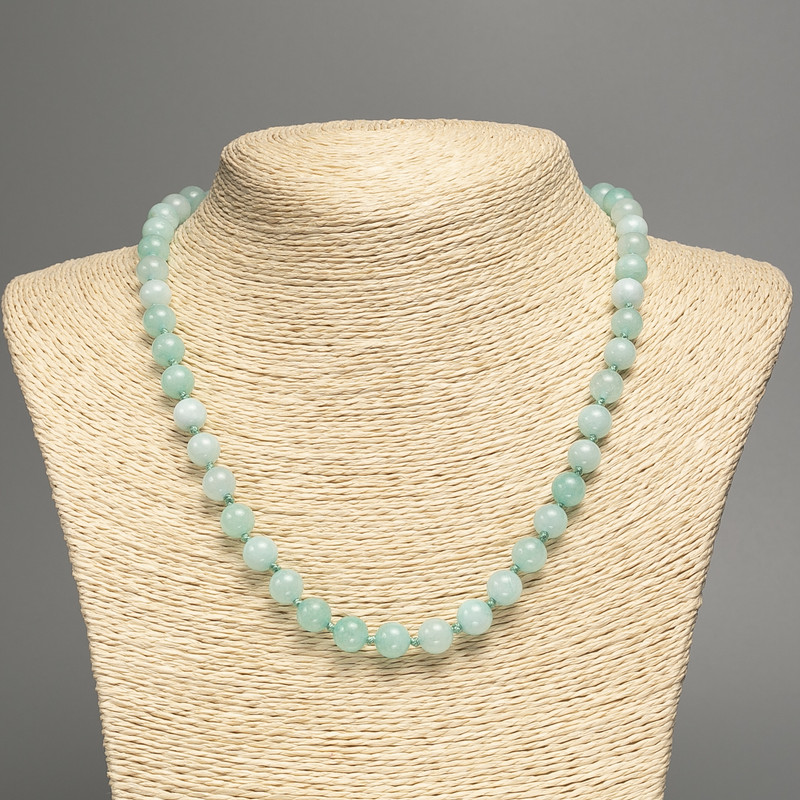 Larimar-Naturstein-Halskette – glatte Kugeln, Durchmesser ca. 8 mm, Länge ca. 51 cm