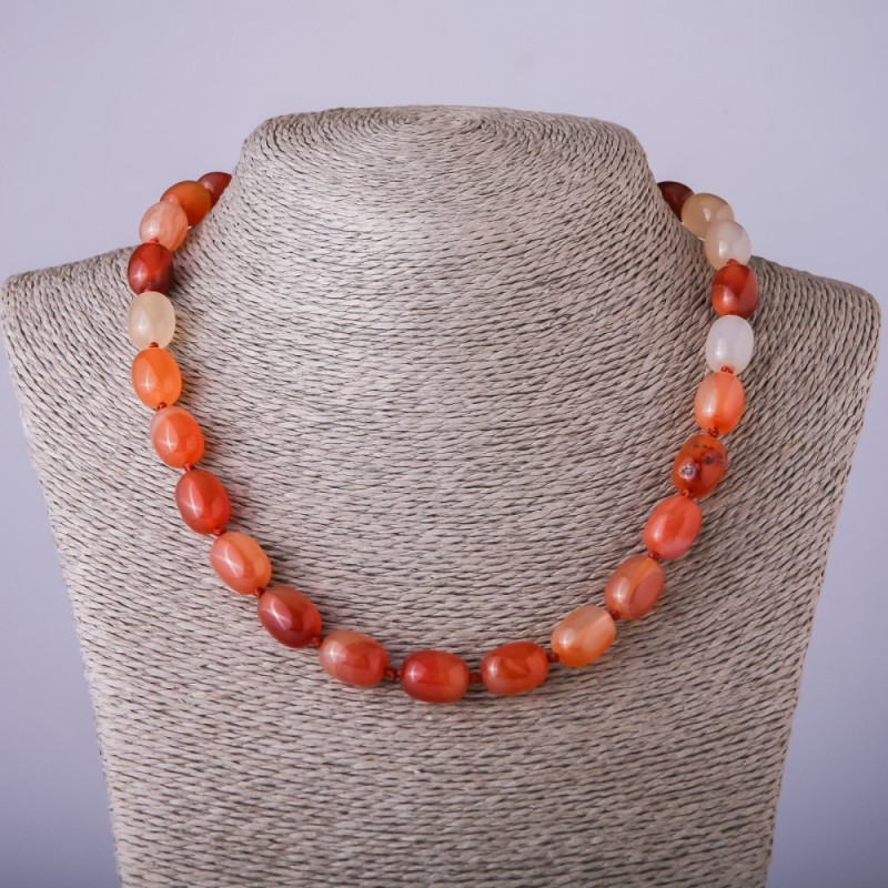 Kette aus natürlichem Karneol in Barrel-Form, Durchmesser 10 × 14 mm, Länge 47 cm