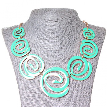 Collier Aquarelle, spiralförmige Einsätze, die nach Größe abnehmen, goldfarbenes Metall und Aquamarin-Glanz (30×5)