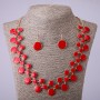 Set Halskette und Ohrringe mit roter Emaille, Länge 57–64 cm