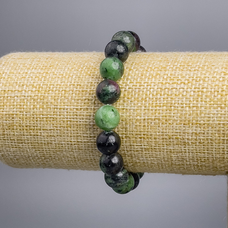 Armband aus Zoisit, glatte Kugeln, Durchmesser ca. 10 mm, Länge 18 cm, Stretch
