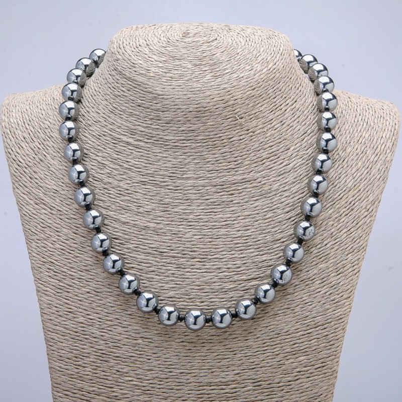 Kette aus natürlichem Terahertz-Stein, glatte Kugeln, Durchmesser 10 mm, Länge 45 cm +