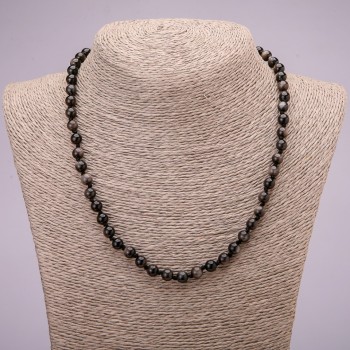 Halskette aus Naturstein Silber-Obsidian, glatte Kugeln, Durchmesser ca. 6 mm, Länge 45 cm +