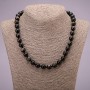 Naturstein-Halskette aus Silber-Obsidian mit glatten Kugeln, Durchmesser ca. 10 mm, Länge 45 cm