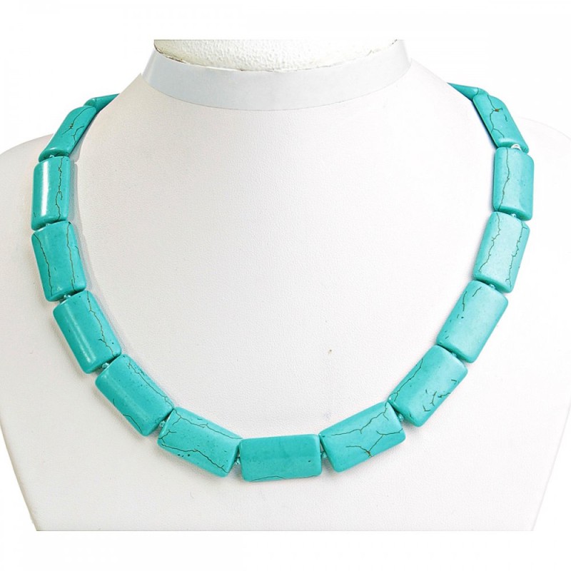 Türkis-Halskette mit Adern, rechteckige Form 15 × 25 mm, Länge 48 cm