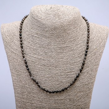 Halskette aus natürlichem Stein – silberner Obsidian, glatte Kugeln, Durchmesser 4 mm, Länge 45 cm+