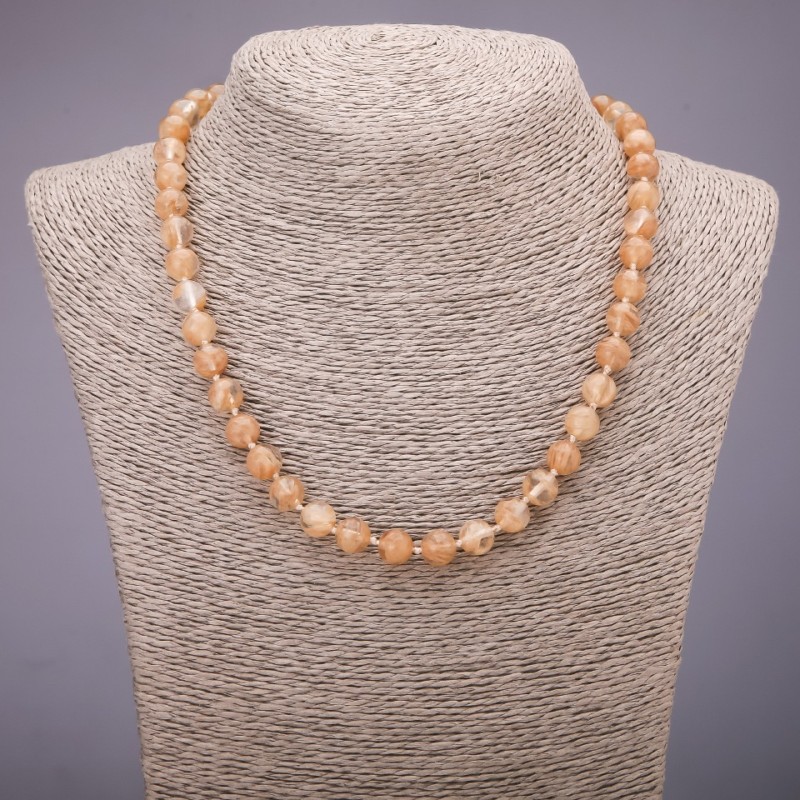 Kette aus Quarz 'Haarquarz' (künstlich) – glatte Kugeln, Durchmesser 8 mm, Länge 45 cm