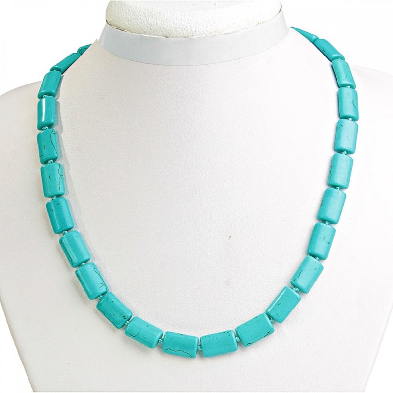 Kette aus Türkis mit Maserung, rechteckige Perlen 10 × 15 mm, Länge 48 cm