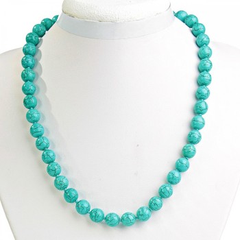Grüne Türkis-Perlenkette mit Maserung, Kugelperlen 10 mm, Länge 47 cm