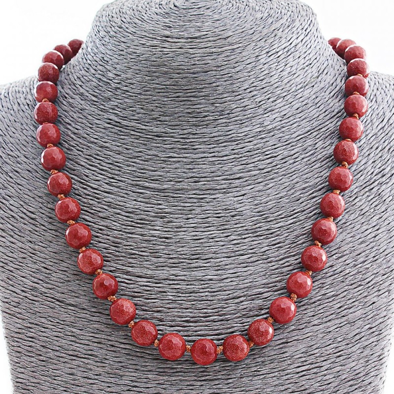 Kette aus Aventurin (synthetisch) "Goldener Sand", facettierte Kugel 10 mm, Länge 50 cm